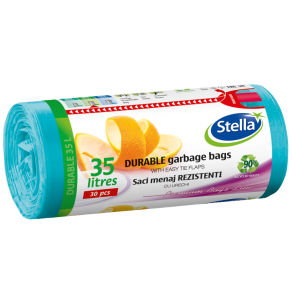Saci menaj cu urechi, albastri Stella,  HDLD ultrarezistenti 35 litri, 30 buc/rola