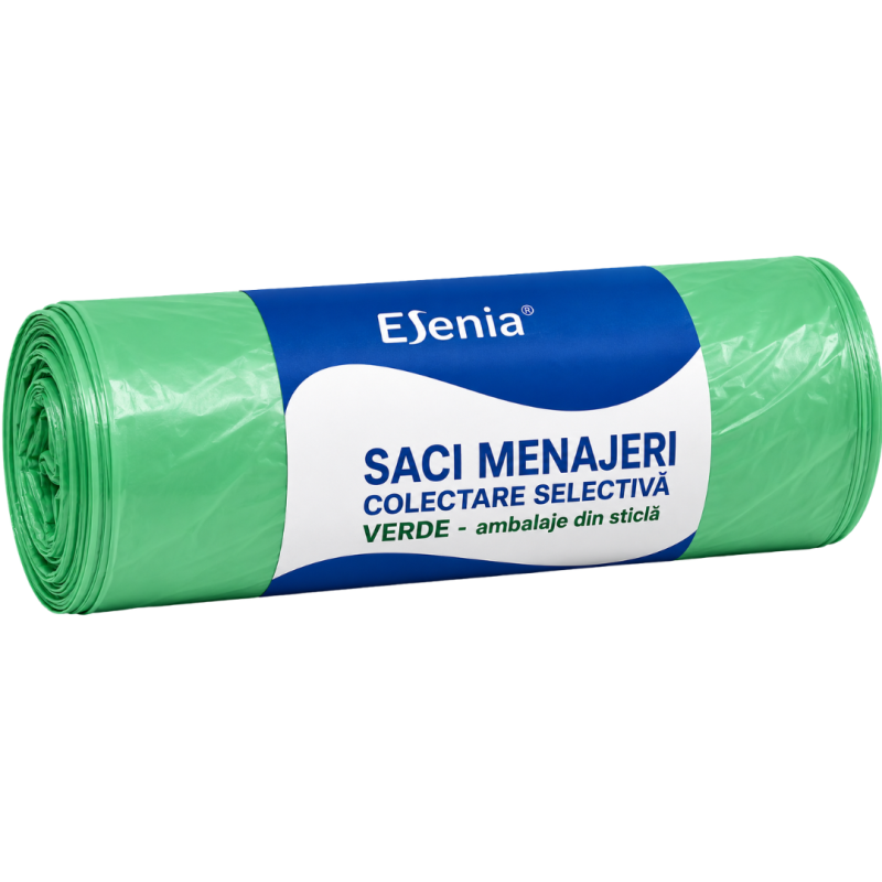 Saci menajeri, colectare selectvia 60 litri L.D.P.E - verde, 20 buc/rola