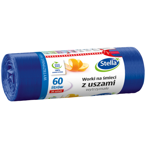 Saci menaj ultrarezistenti cu urechi mov, Stella HDLD, 60 litri 20 buc/rola