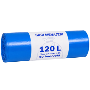 Saci menajeri, colectare selectvia 120 litri L.D.P.E - albastri, 10 buc/rola