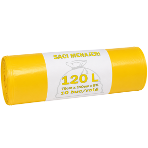 Saci menajeri, colectare selectiva 120 litri L.D.P.E - galbeni, 10 buc/rola