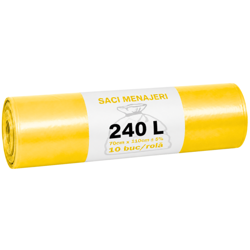 Saci menajeri, colectare selectiva 240 litri L.D.P.E - galbeni, 10 buc/rola