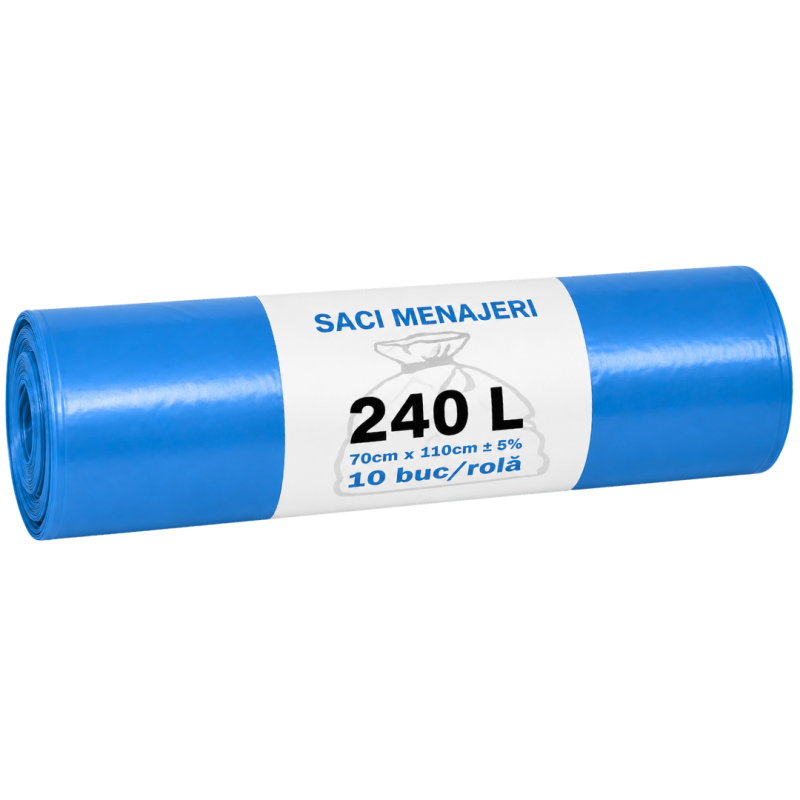 Saci menajeri, colectare selectiva 240 litri L.D.P.E - albastri, 10 buc/ rola