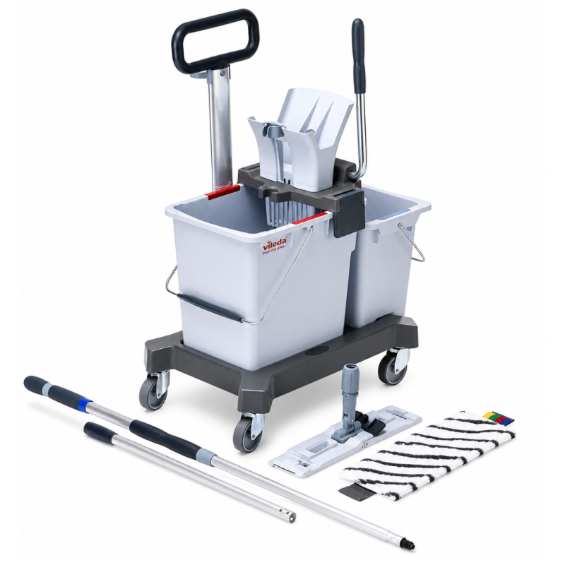 Set carucior curatenie Vileda Ultraspeed Pro Double Bucket, mop profesional