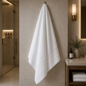 Prosop hotelier 70x130 cm, bumbac pakistanez 100%, 500 g/mp, Greek Border, alb