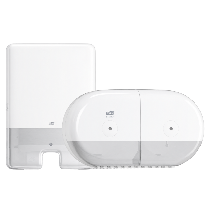 Linie Tork Alb, dispenser hartie igienica SmartOne Twin Mini T9 + dispenser prosoape hartie...