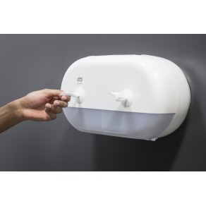 Linie Tork Alb, dispenser hartie igienica SmartOne Twin Mini T9 + dozator sapun lichid/ spuma