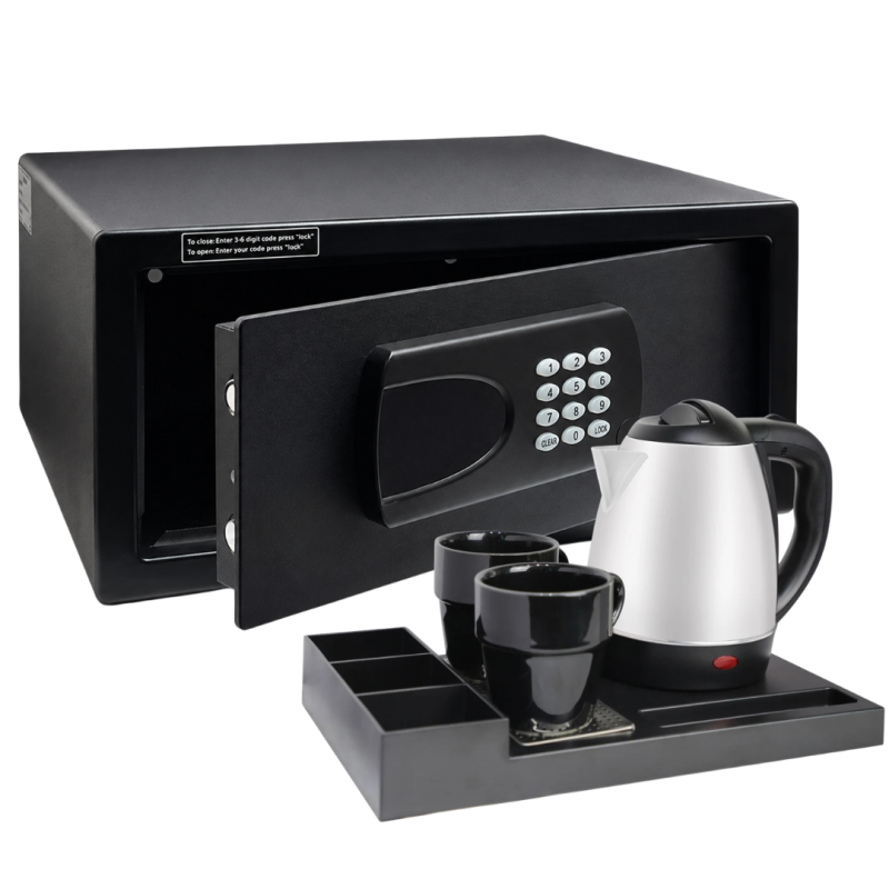 Pachet seif hotelier automat digital laptop 15 + set fierbator Prokettle Round 1.2l