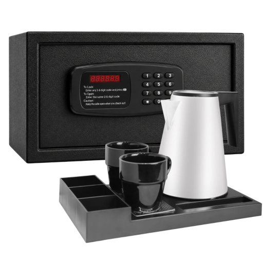 Pachet seif hotelier automat digital premium laptop 15 + set fierbator Prokettle Line 1.2l