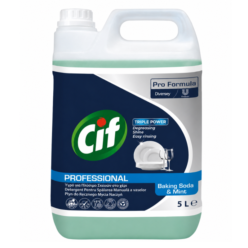Cif Profesional Detergent vase manual cu bicarbonat si menta, 5L
