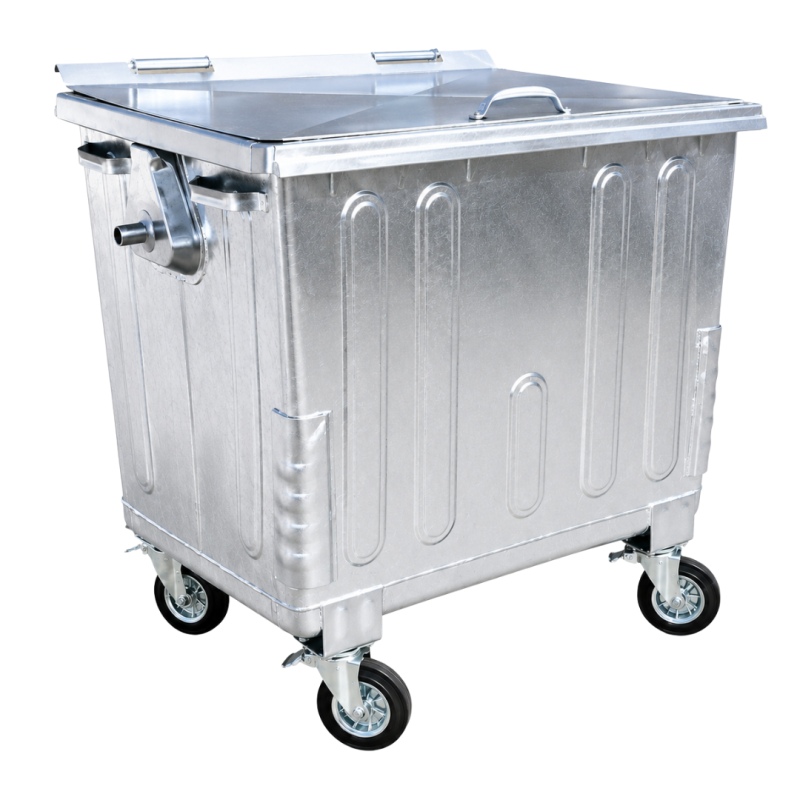 Container gunoi metalic zincat, 1100 L, capac plat
