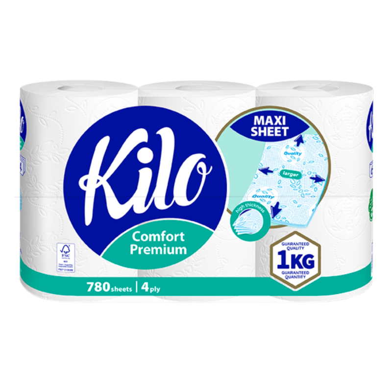 Hartie igienica Kilo, 4 straturi,1 Kg, 6 role/set