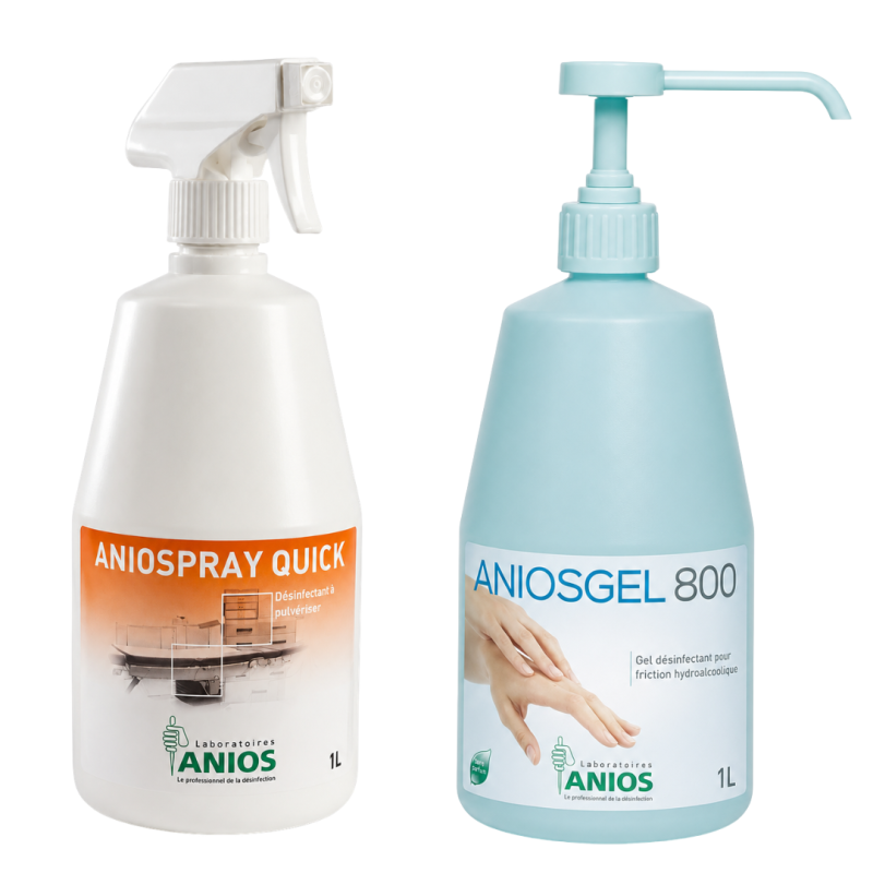 Pachet dezinfectant maini virucid Aniosgel 1l + Aniospray Quick dezinfectant rapid suprafete, 1l