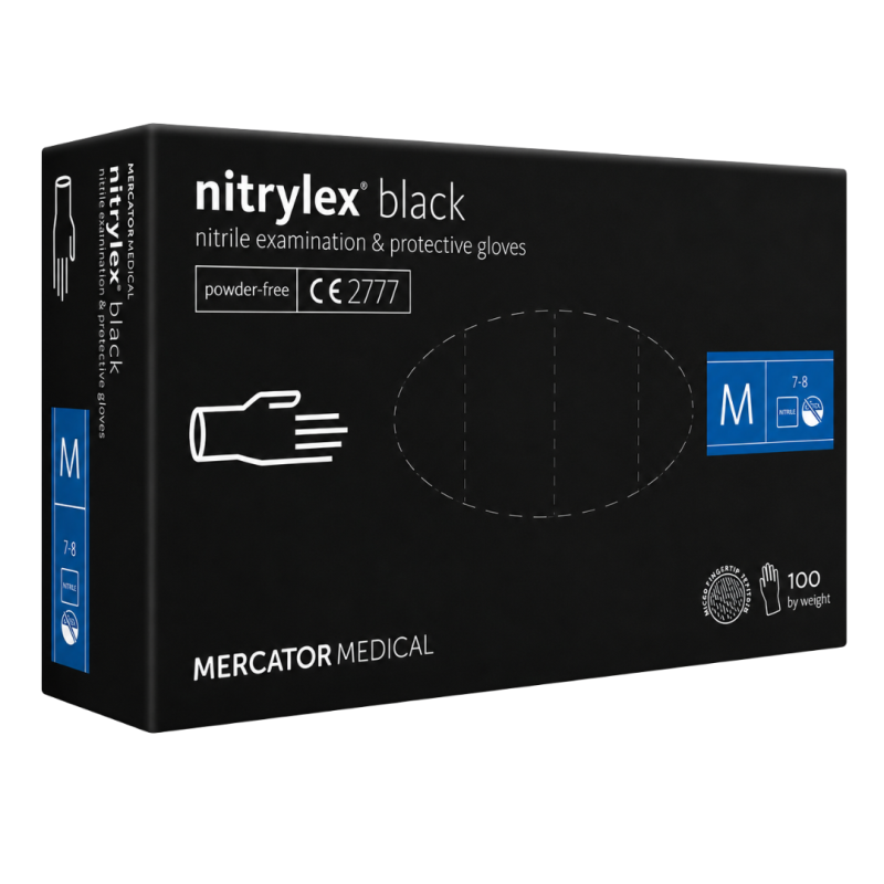 Manusi nitril negre examinare, protectie, Mercator Basic black, M