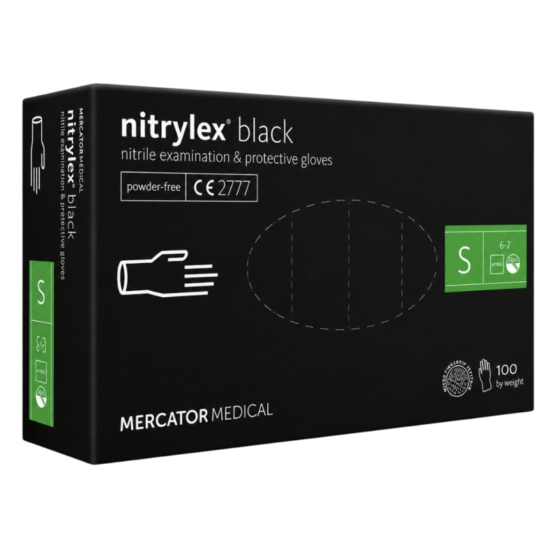 Manusi nitril negre examinare, protectie Mercator Basic black, S