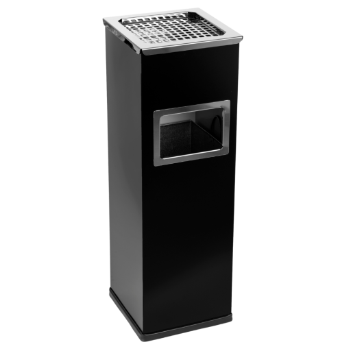 Cos gunoi metalic cu scrumiera din inox, 22 litri, negru