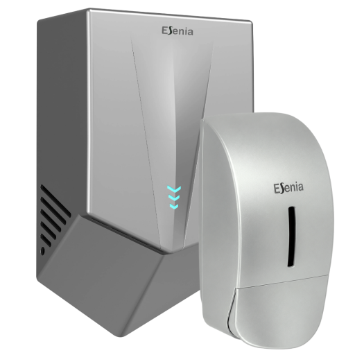 Pachet Uscator maini Esenia Dual Jet, Silver ABS + Dozator sapun lichid Esenia, 900 ml, ABS gri