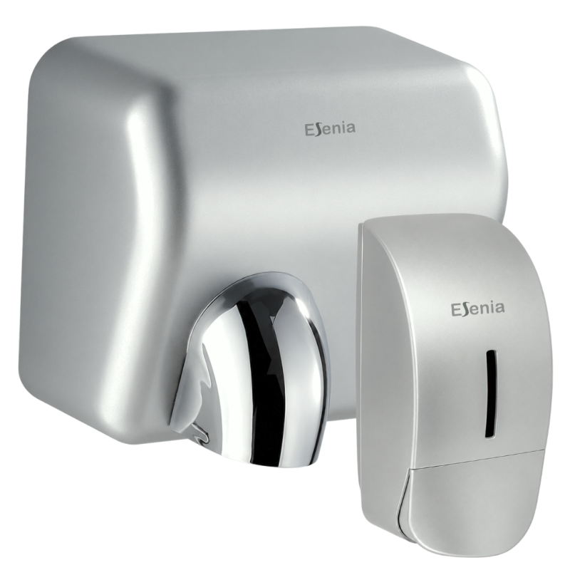 Pachet Uscator de maini Esenia High Power Silver ABS + Dozator sapun lichid Esenia, 900 ml, ABS gri