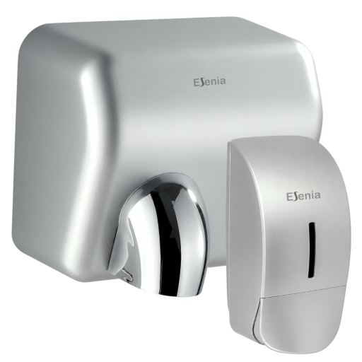 Pachet Uscator de maini Esenia High Power Silver ABS + Dozator sapun lichid Esenia, 900 ml, ABS gri