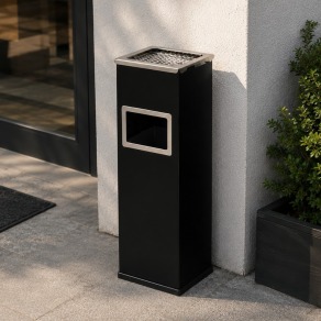 Cos de gunoi cu scrumiera Mirage, 22L, metalic, negru, scrumiera inox