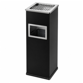 Cos de gunoi cu scrumiera Mirage, 22L, metalic, negru, scrumiera inox