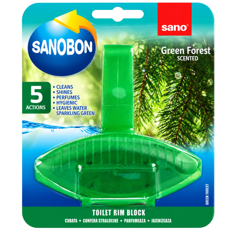 Odorizant WC cu suport solid Sano Bon Blue Green Forest 5 in 1
