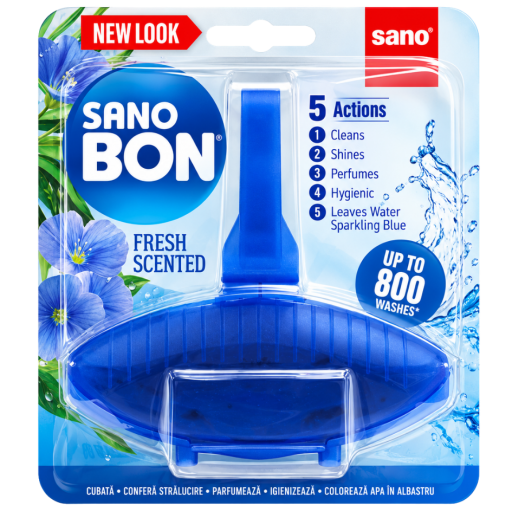 Odorizant WC cu suport solid Sano Bon Blue Fresh Scent 5 in 1