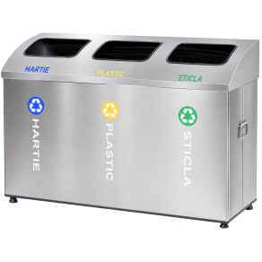 Cos gunoi inox colectare selectiva, cos reciclare gunoi, 3*79 litri