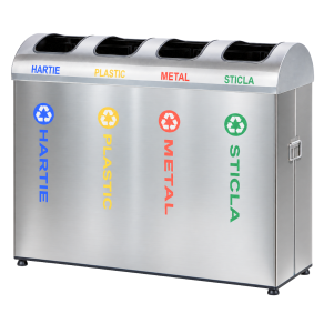 Set 4 cosuri gunoi inox colectare selectiva, cos reciclare gunoi - 4*39 litri