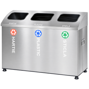 Set 3 cosuri gunoi inox colectare selectiva, cos reciclare gunoi - 3*54 litri
