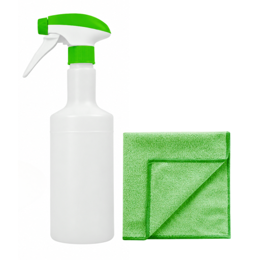 Pachet pulverizator profesional + laveta microfibra verde