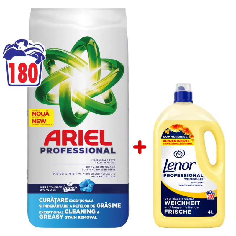 Pachet Ariel Professional Touch of Lenor, detergent rufe automat, 11.7 kg + Balsam rufe Lenor...