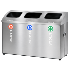 Cos gunoi inox colectare selectiva, cos reciclare gunoi - 3*54 litri