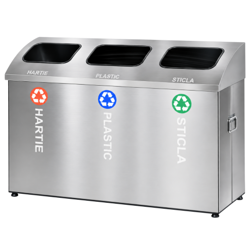Cos gunoi inox colectare selectiva, cos reciclare gunoi - 3*54 litri