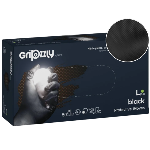 Gripzzly, manusi nitril cu textura diamantata, negru, L