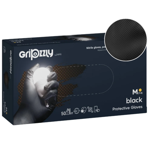 Gripzzly, manusi nitril cu textura diamantata, negru, M