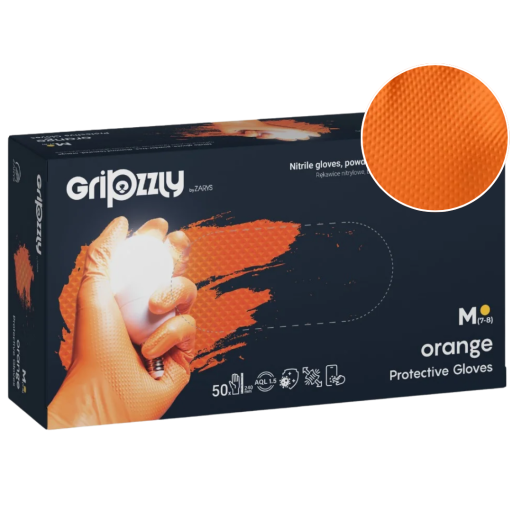 Gripzzly, manusi nitril cu textura diamantata, orange, M