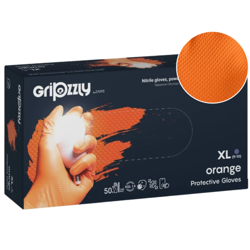 Gripzzly, manusi nitril cu textura diamantata, orange, XL